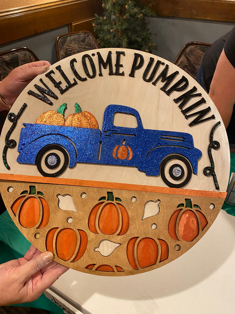 Welcome Pumpkin Truck Wood DIY Door Hanger Blank: 12 or 18" (Copy)