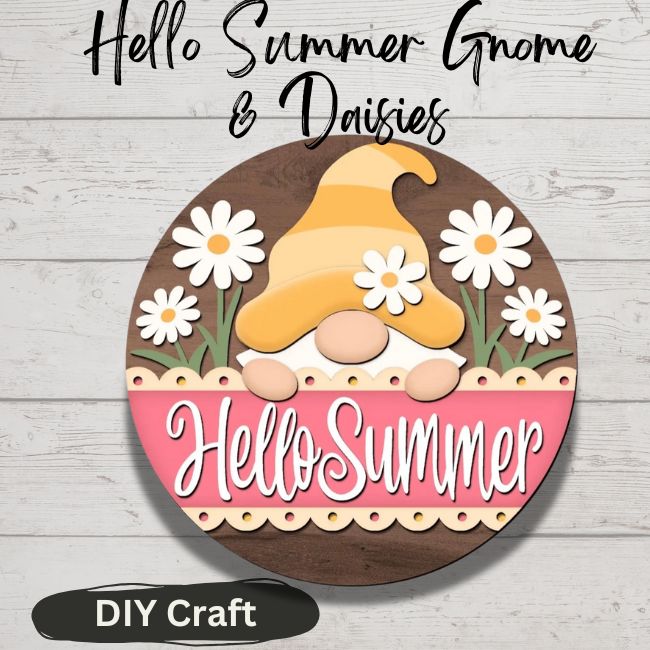 Hello Summer Gnome and Daisies DIY Door Hanger Blank: 12 or 18"
