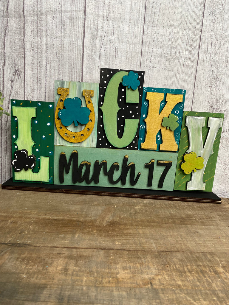 Lucky Word Block  DIY Wood Shelf Sitter Sign: