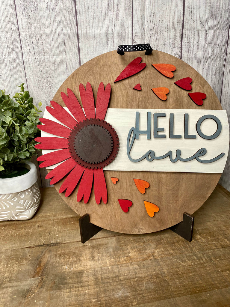 Wood DIY 3 D Loads of Hello Love Gerber DaisyDoor Hanger; 12" or 18"