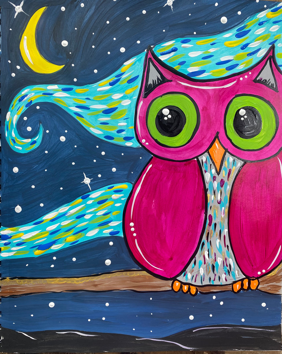Starry Night Owl, Kids Canvas Art Kit Clayopatra Arts