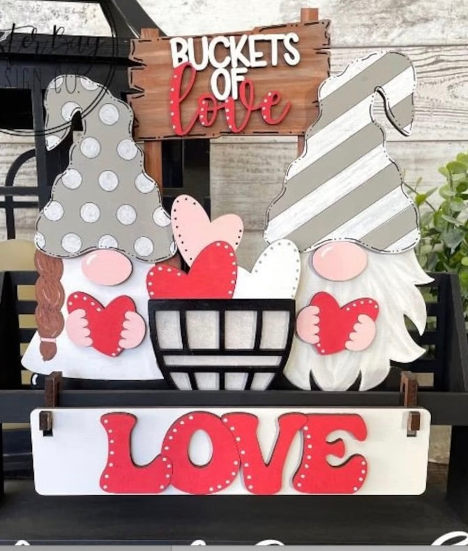 3D DIY Wood Bucket of Love, Valentine Gnome Insert:  Insert Only for wagon and bench