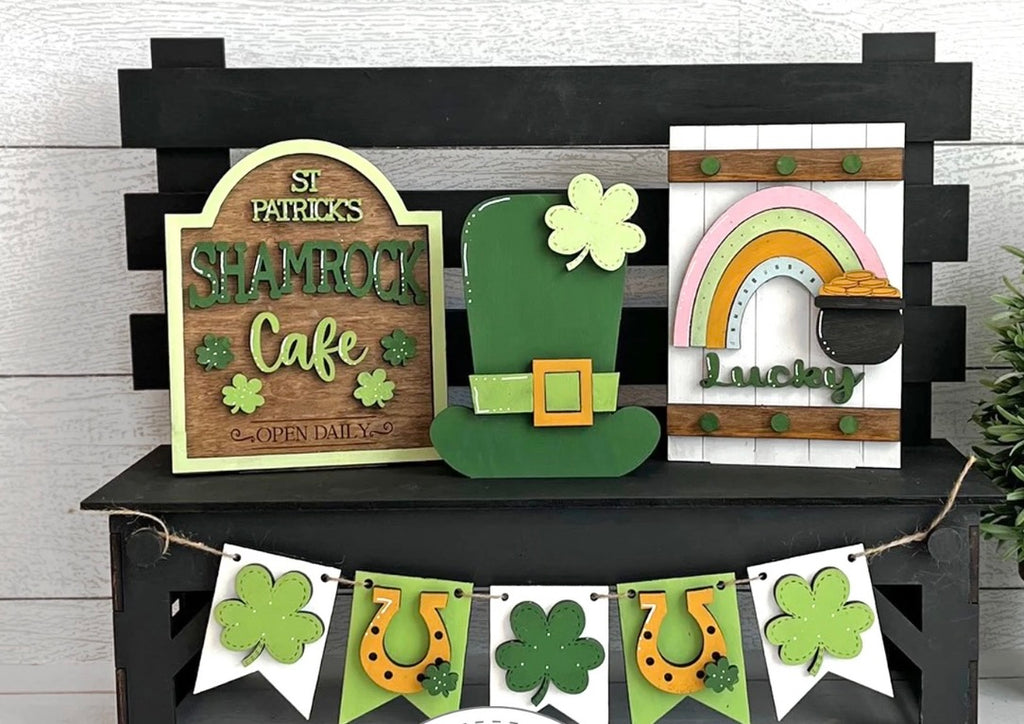 St Patricks Day DIY 4 piece Wood Tiered Tray Kit Shelf Sitter Set:Tier Tray Only