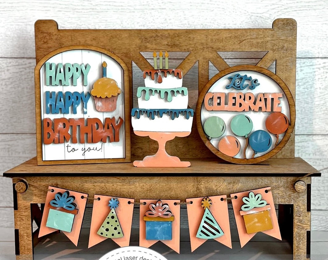 Happy Birthday DIY Wood Tiered Tray Kit Shelf Sitter SetTier Tray Onl