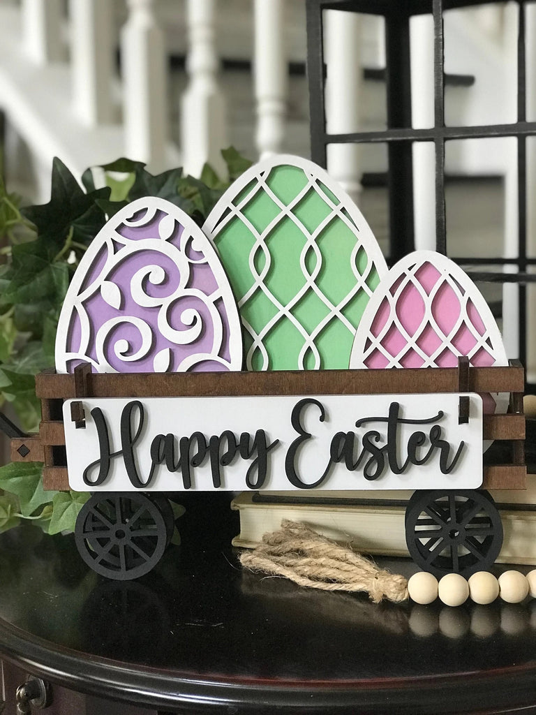 Happy Easter Egg Trio: DIY Wood Insert Kit: Shelf Sitter Insert Only for wagon and bench