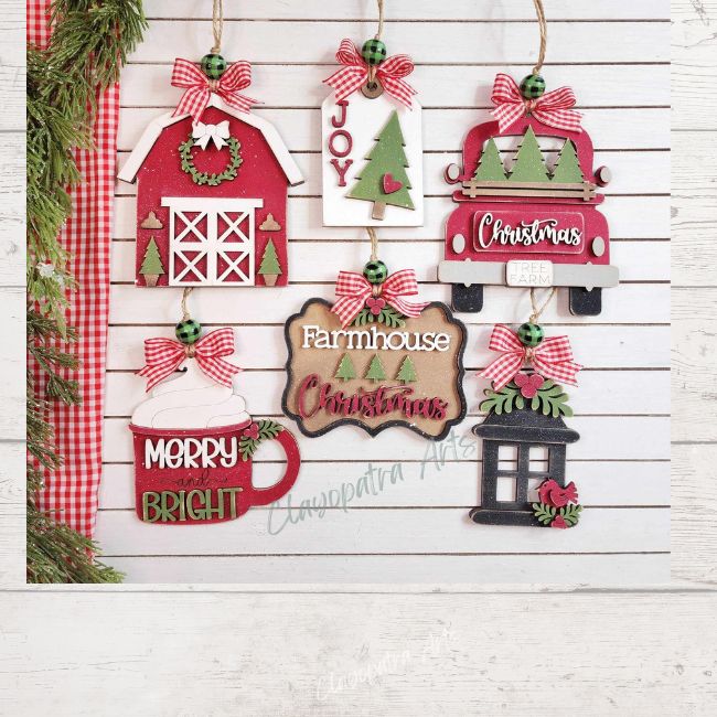 DIY Wood Blank Farmhouse Christmas Ornament 6 piece Set: