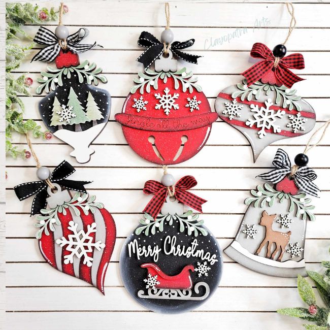 Wood Vintage Christmas Ornament Set: set of 6 ornament kits