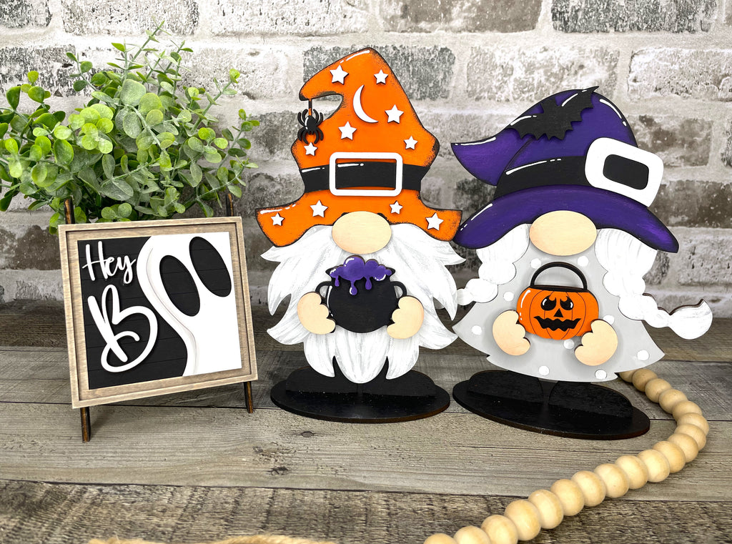 3 D Halloween Gnomie Couple Wood DIY Craft  with Sign
