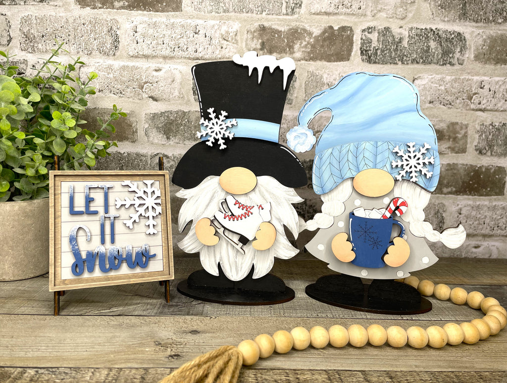 3 D Winter Couple Gnomies Wood DIY Craft  with Sign