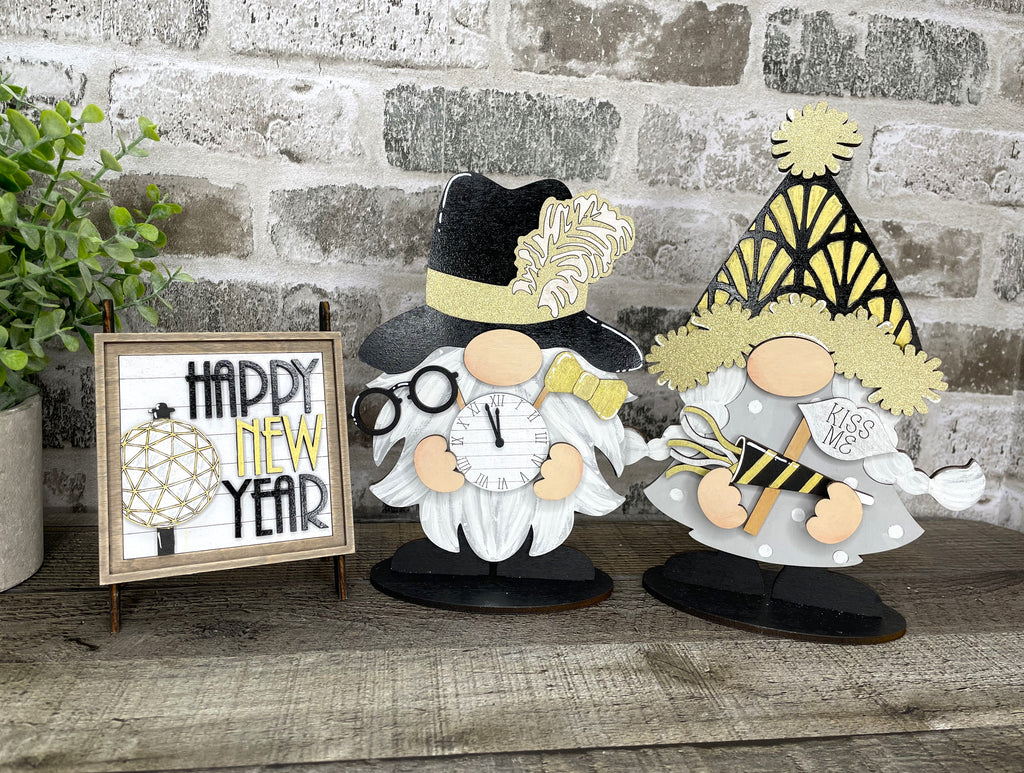 3 D New Years Couple Gnomies Wood DIY Craft  with Sign