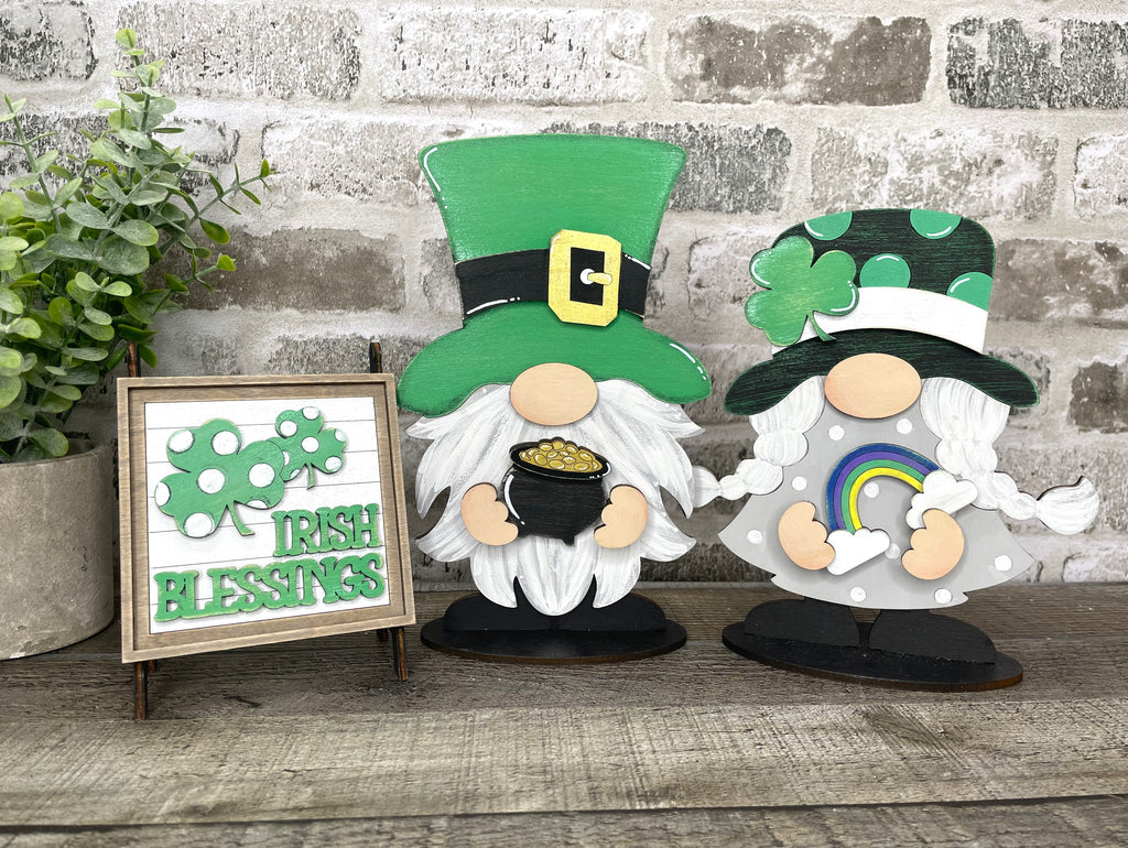 3 D Valentine St. Patricks Day Couple Gnomies Wood DIY Craft  with Sign