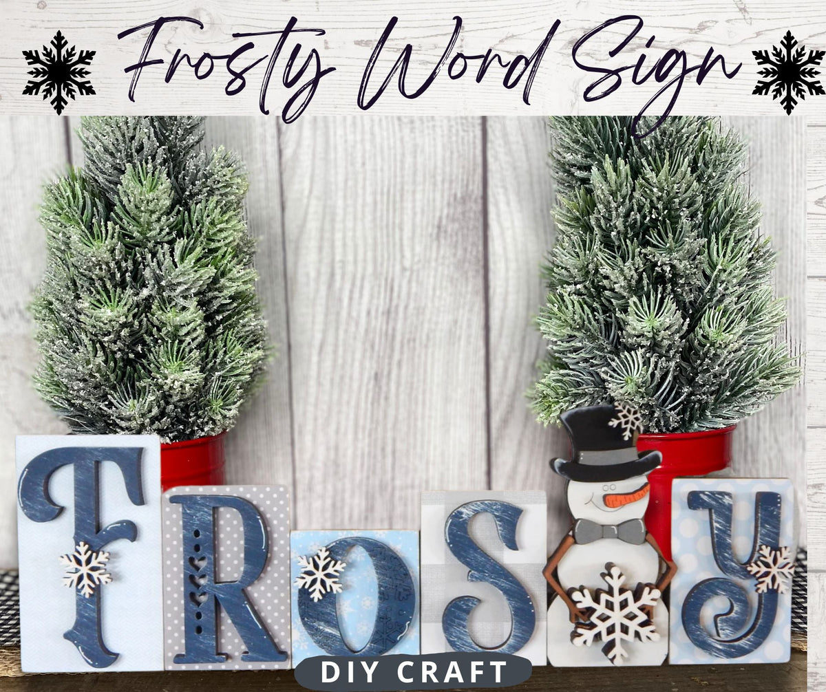 3D Wood Frosty Snowman Word Shelf Sitter Clayopatra Arts