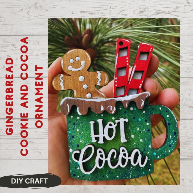 DIY Wood Gingerbread Cookie and Cocoa Ornament