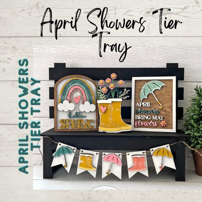 April Showers Spring DIY Wood Tiered Tray Kit Shelf Sitter Set:Tier Tray Only