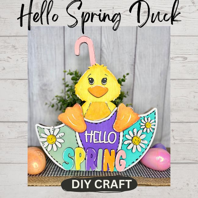 Wood Hello Spring Duck and Umbrella Chunky Shelf Sitter Craft Kit