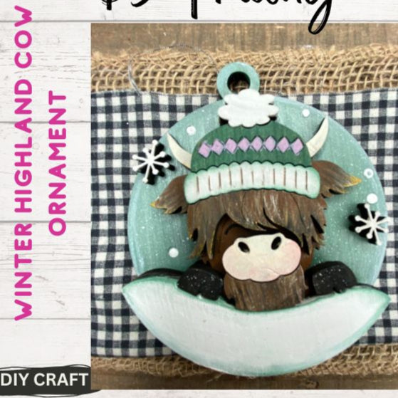Winter Highland Cow Winter Ornament  DIY Craft
