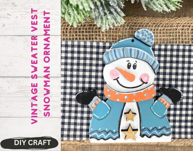 Vintage Sweater Vest Snowman Winter Ornament  DIY Craft