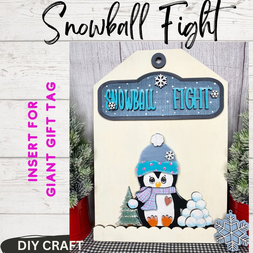 Penguin Snowball Fight DIY Wood Insert Kit for the Giant Gift Tag: Insert Only