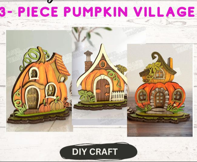 3 Piece Whimsical Pumpkin Village Craft Kit
