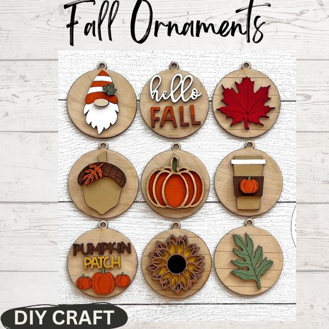 Fall Themed Wood Fall Ornament  9 Set DIY Craft