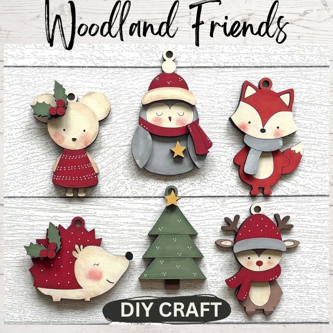 Winter Woodland Creatures Winter Ornament 6 piece Set: DIY Craft