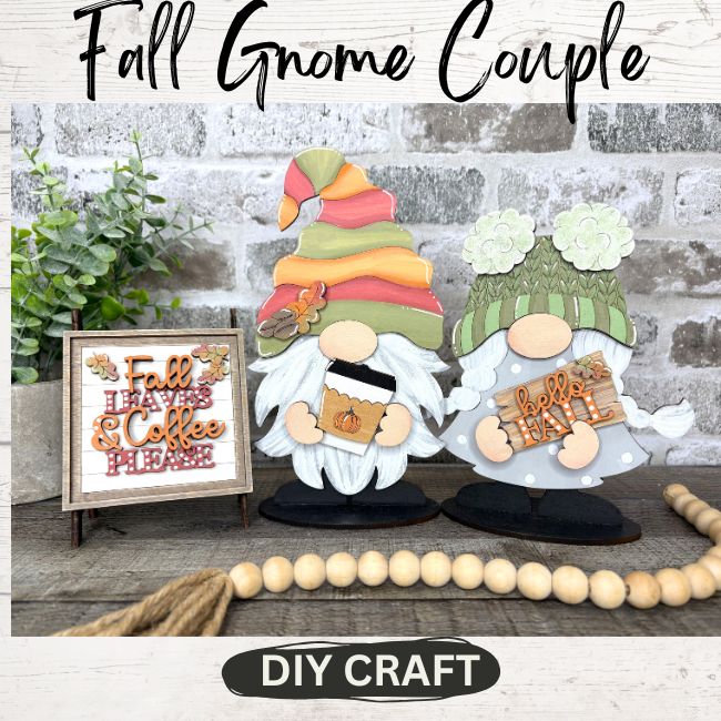 3 D Fall Gnomie Couple Wood DIY Craft  with Sign