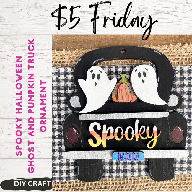 Spooky Halloween Ghost and Pumpkin Truck Wood Fall Ornament  DIY Craft