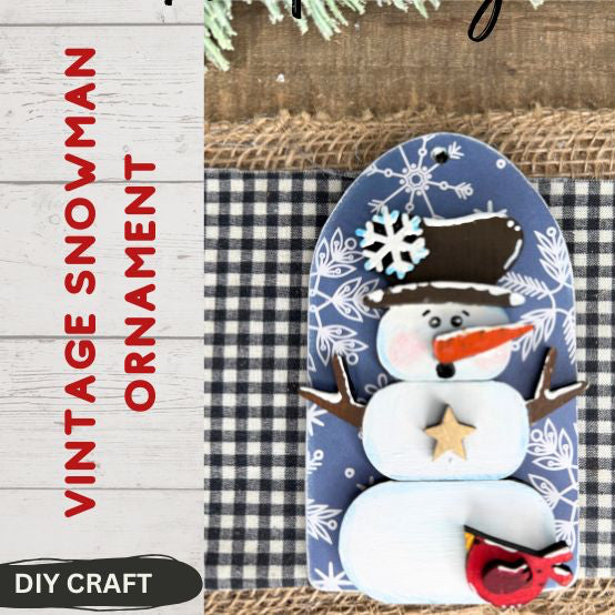 Vintage Snowman Wood Winter Ornament  DIY Craft