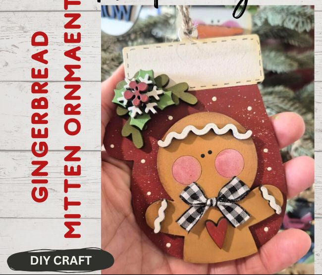 Gingerbread and Mitten Wood Winter Ornament  DIY Craft