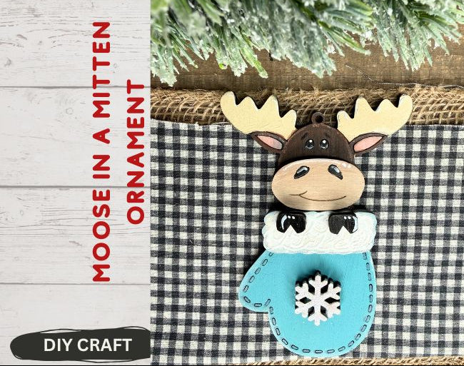 Moose in a Mitten Wood Winter Ornament  DIY Craft