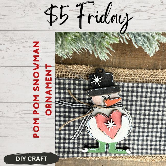 Pom Pom Snowman Wood Winter Ornament  DIY Craft