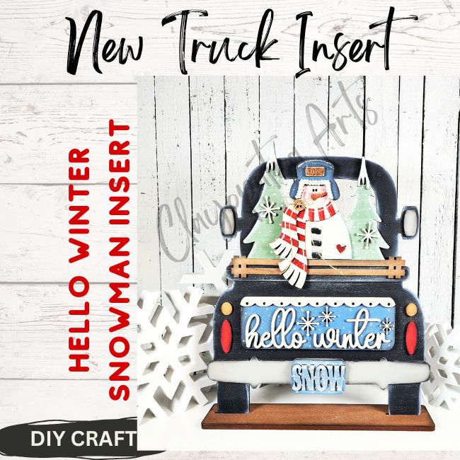 3D Wood Hello Winter Snowman insert for Vintage Truck or Bread Board Shelf Sitter: Insert Only