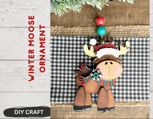 Winter Moose Wood Winter Ornament  DIY Craft