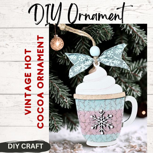 Vintage Hot Chocolate Wood Winter Ornament  DIY Craft