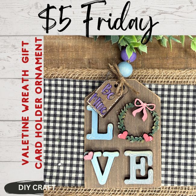 Valentine Love Wreath Gift Card Holder Wood Winter Ornament  DIY Craft