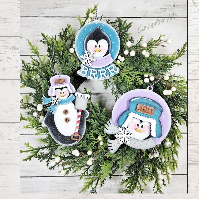 DIY Wood Blank Penguin Winter Ornament Collection 3 piece Set: