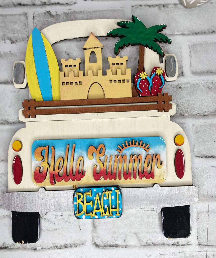 3D DIY Hello Summer Sand Castle Wood Truck  Insert: Insert Only for Double Sided Vintage Truck