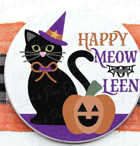 Happy Meow-leen Wood DIY Door Hanger Blank: 12 or 18"