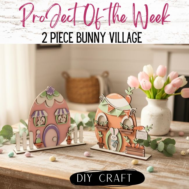 2 Piece Bunny Village Counter Top Interchangeable Decor DIY Shelf Sitter Craft