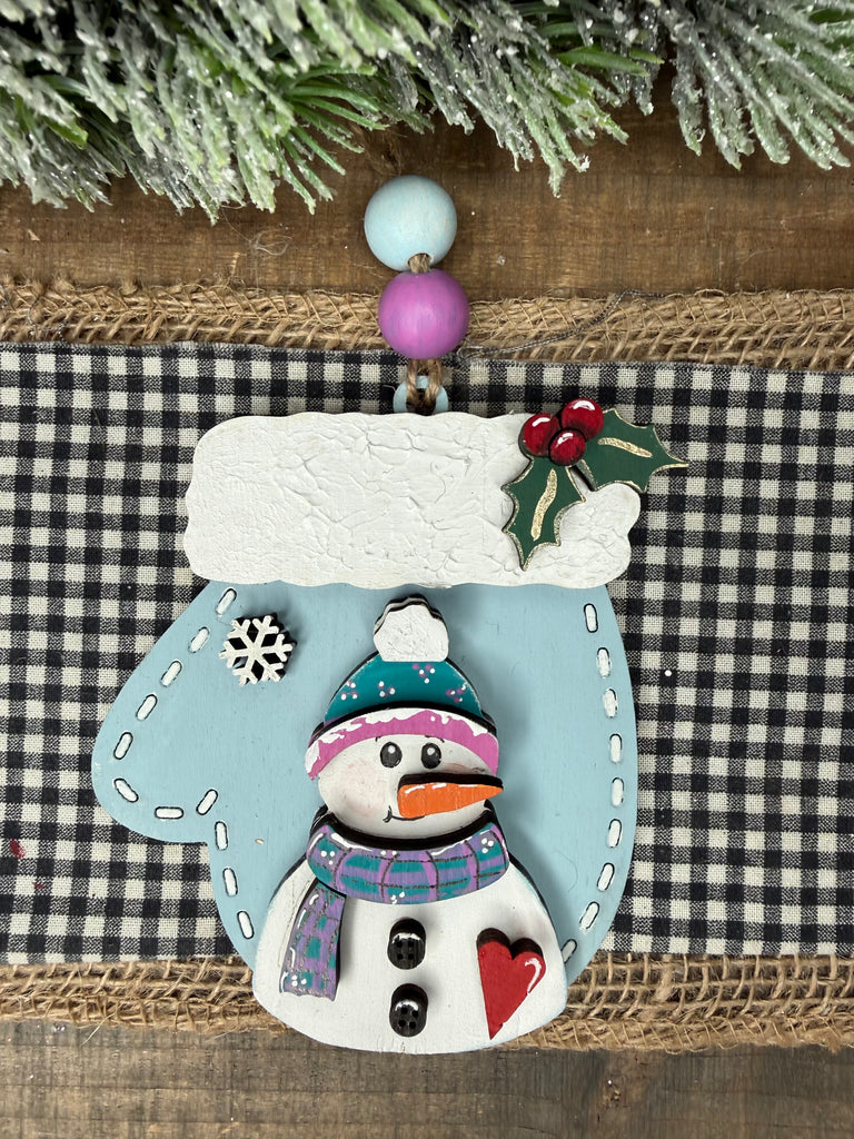 Snowman and Mitten Wood Winter Ornament  DIY Craft