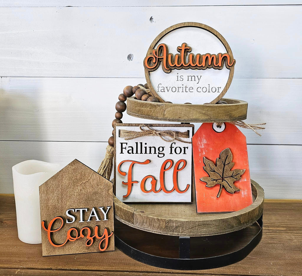 DIY Falling for a fall Wood Tiered Tray Kit Shelf Sitter Set