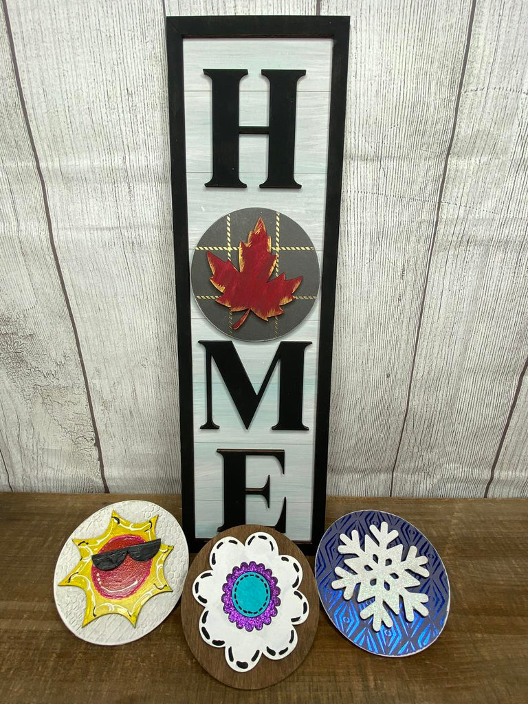Wood "home sign" Shelf Leaner starter pack with 4 seasonal rounds