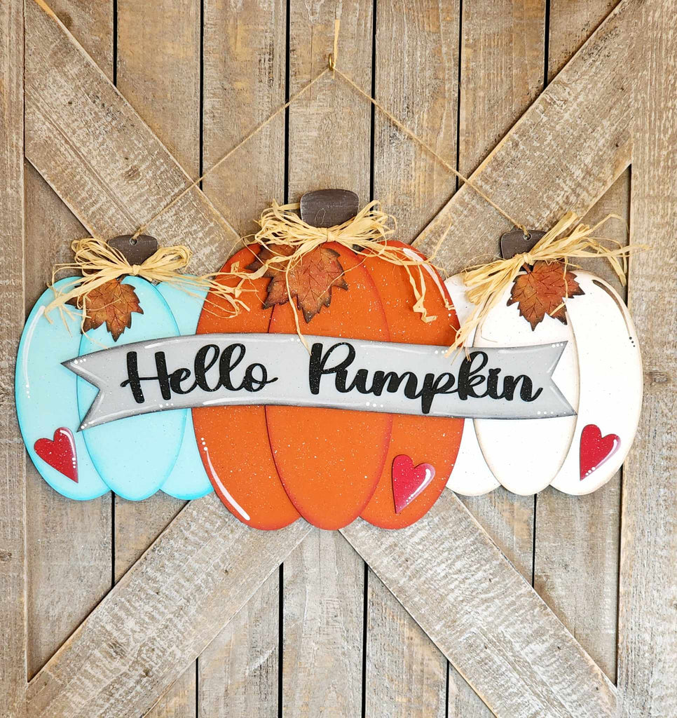 Pumpkin Trio Wood DIY Door Hanger Blank: 16"
