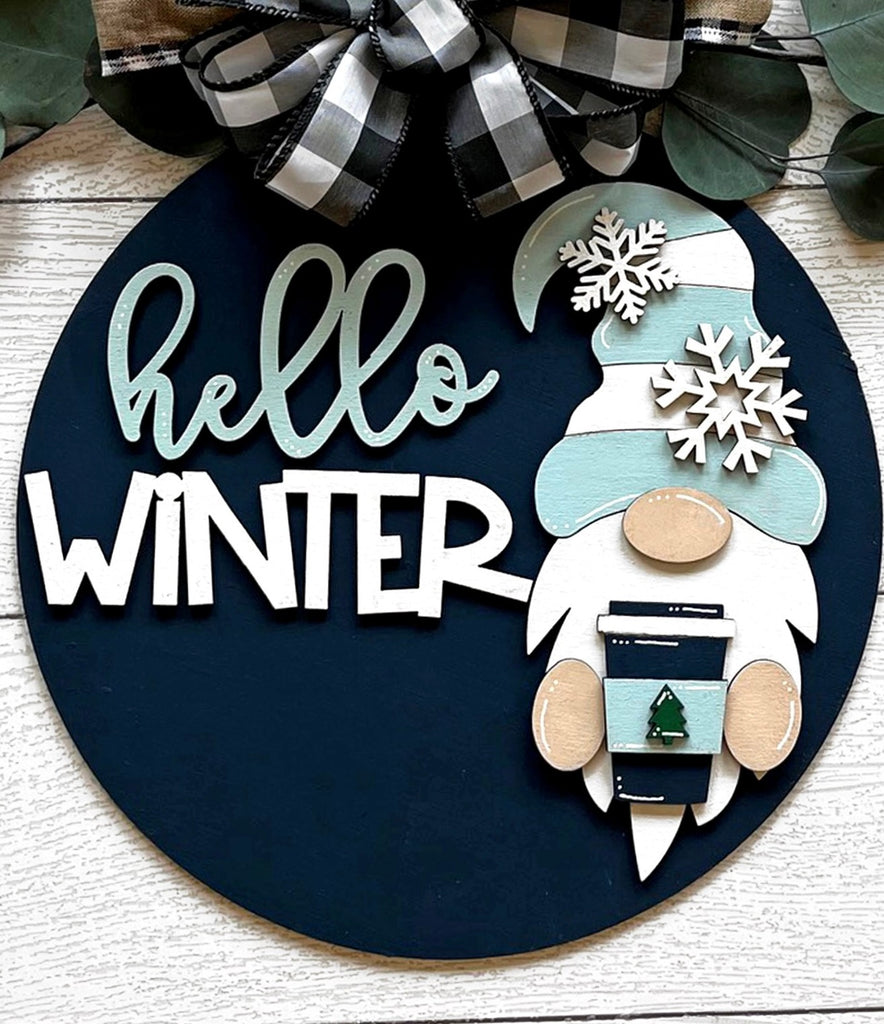 Hello Winter Gnome DIY Wood Door Hanger Blank: 12" or 18"
