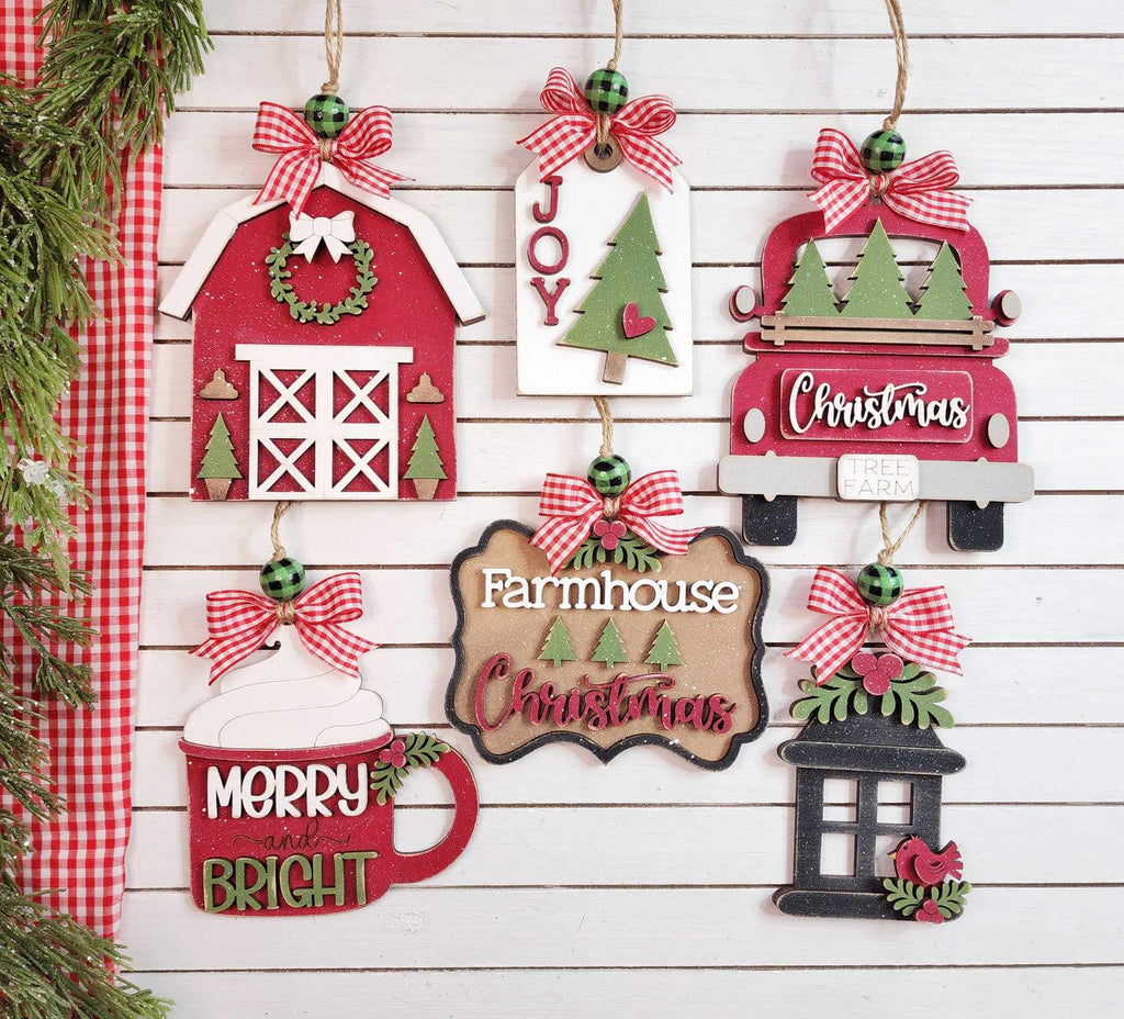 DIY Wood Blank Farmhouse Christmas Ornament 6 piece Set: