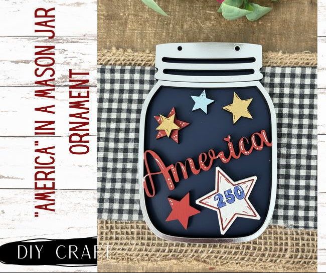 America in a Mason Jar Patriotic Summer Ornament