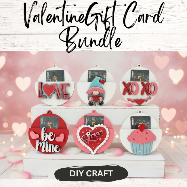 DIY Wood Blank  Valentine Spring Ornament Gift Card Holder 6 piece Set: