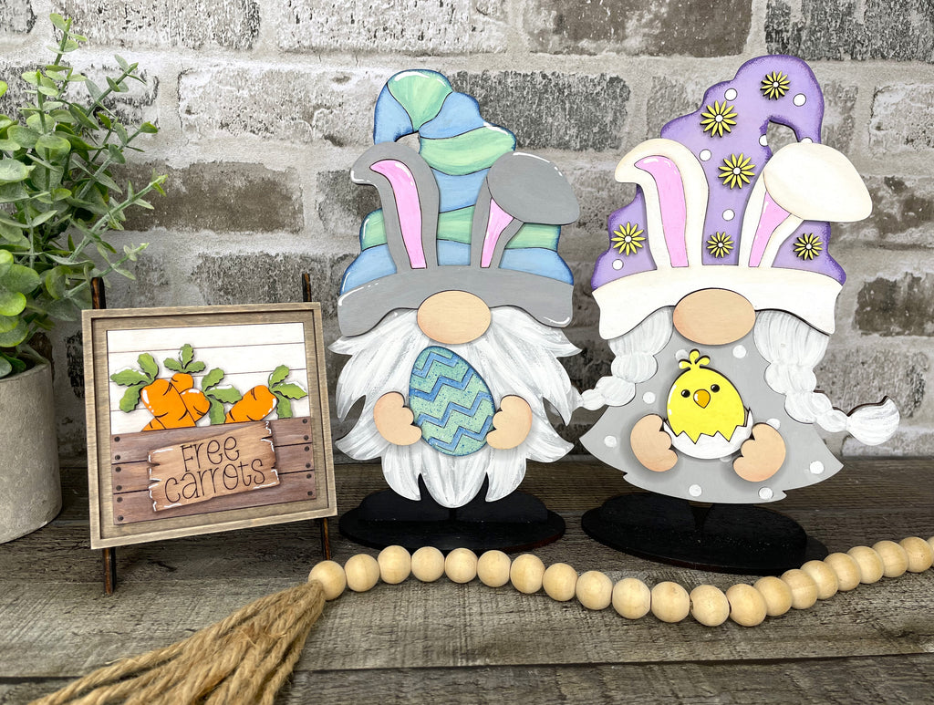 3D Easter Couple Gnomies Wood DIY Craft  with Sign