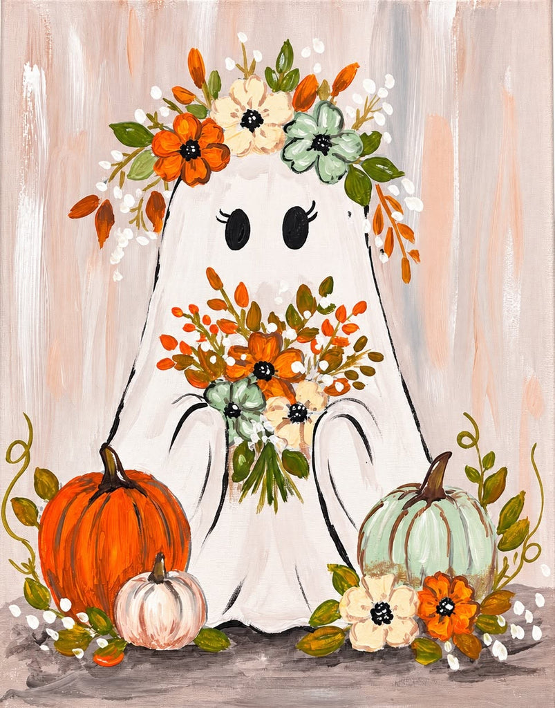 Pumpkin Ghosts and Flowers Canvas Paint Kit