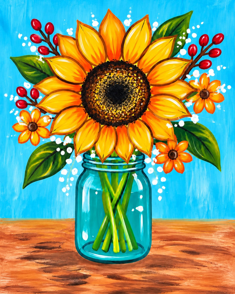 Sunflower in Mason Jar Canvas Paint Kit